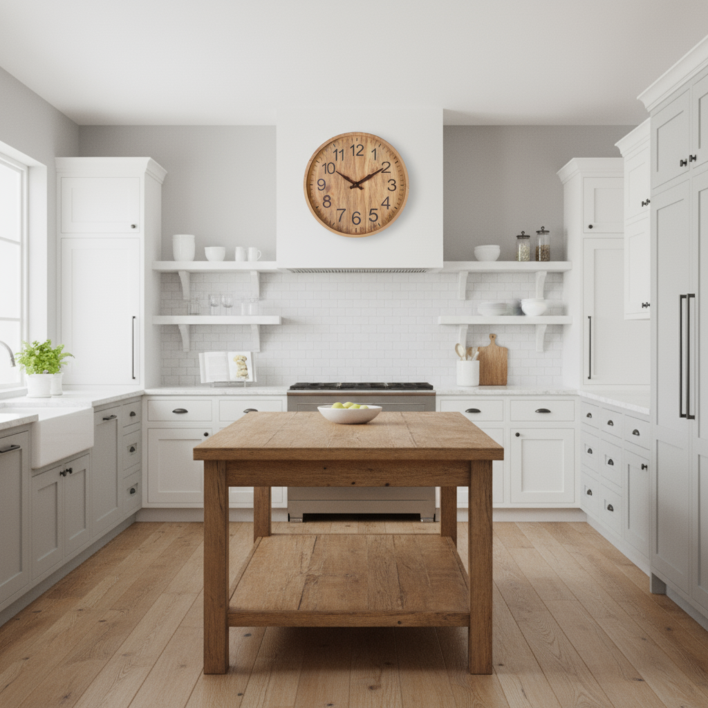 BowLift | Elegant Wooden Wall Clock – Silent Kitchen Clock