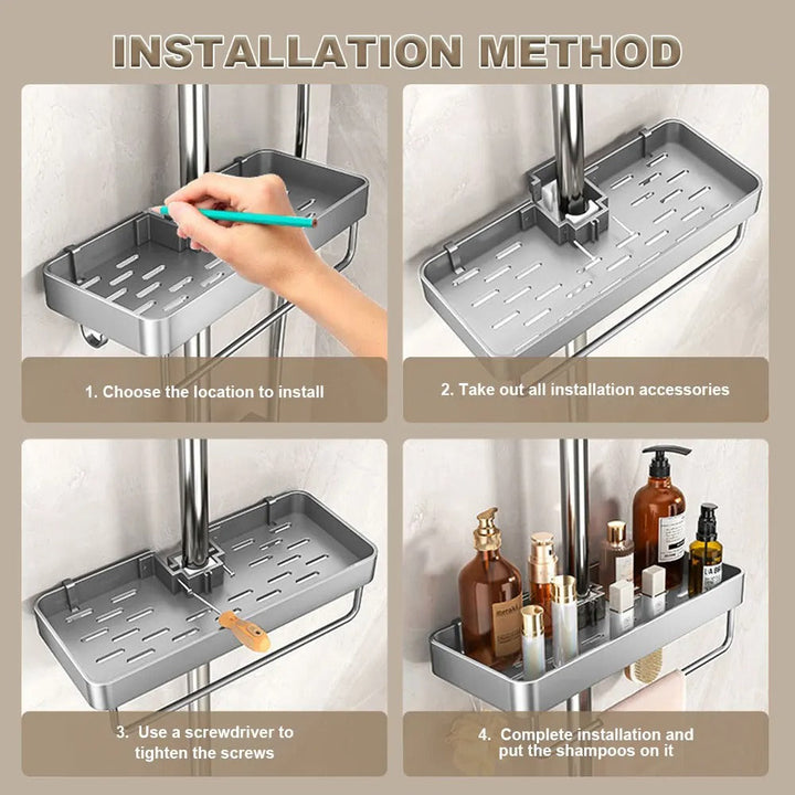 BowLift | Aluminum Shower Shelf Without Drilling | Practical Shower Tray