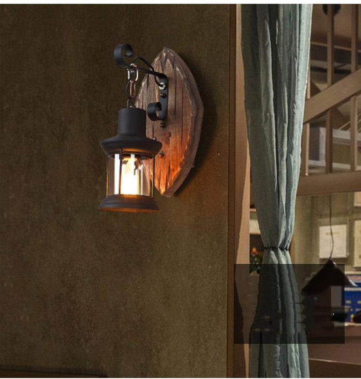 Antique wood country house style wall lamp Bowlift