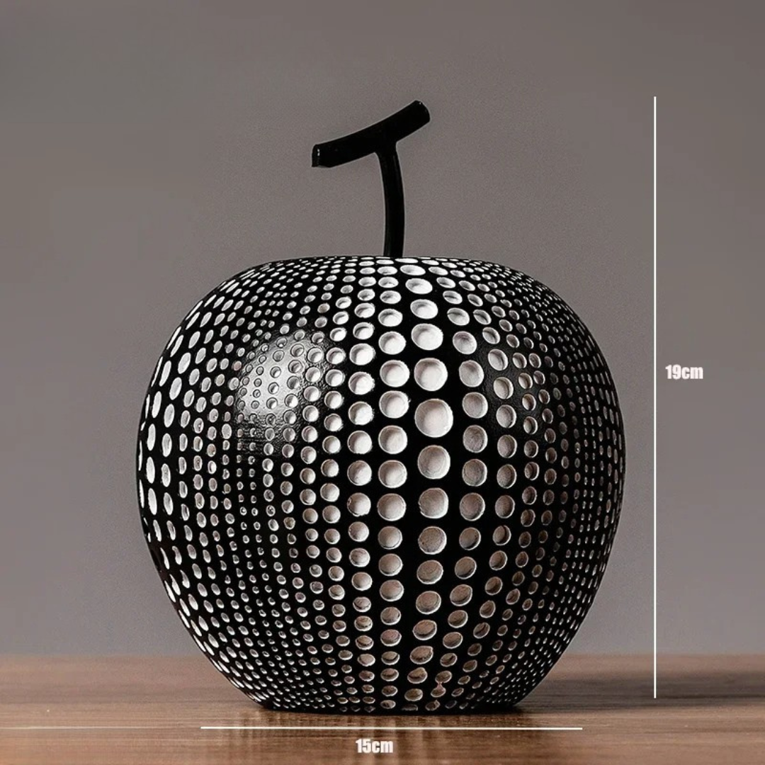 BowLift | MonoApple Apple Sculpture – black-and-white polka dot pattern
