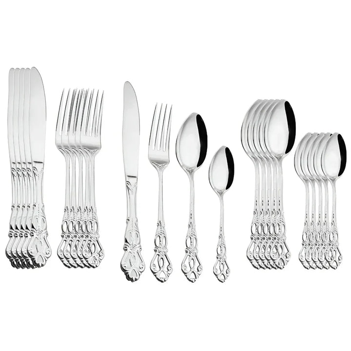 BowLift | Aurique – 24-Piece Stainless Steel Cutlery Set with Elegant Engraving