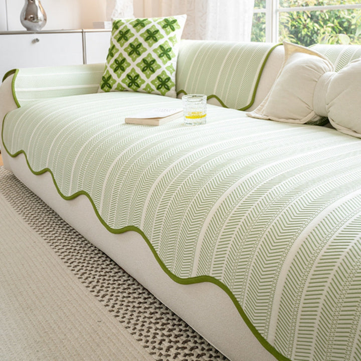 BowLift | Aurivelle Herringbone Sofa Cover with Scalloped Edge Trim
