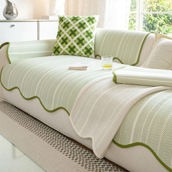 BowLift | Aurivelle Herringbone Sofa Cover with Scalloped Edge Trim