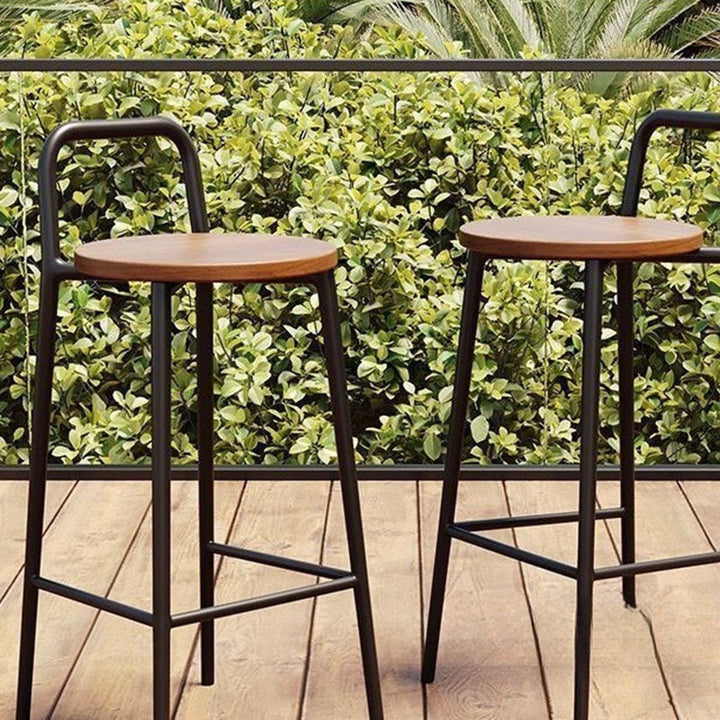 Contemporary Nordic Carbon Steel Solid Wood Rectangular Outdoor Bar Stool Backless For Outdoor | Bowlift