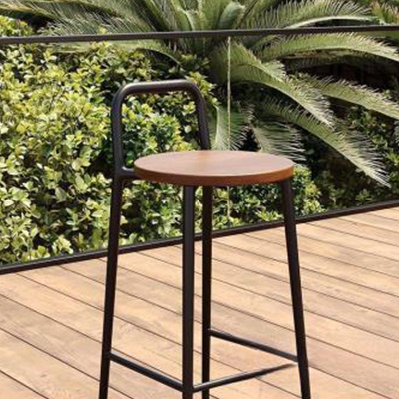 Contemporary Nordic Carbon Steel Solid Wood Rectangular Outdoor Bar Stool Backless For Outdoor | Bowlift