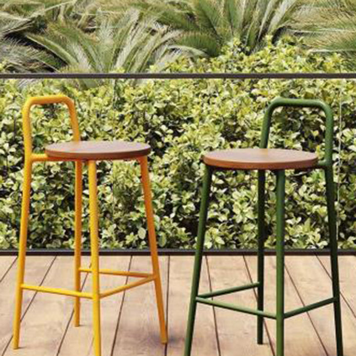Contemporary Nordic Carbon Steel Solid Wood Rectangular Outdoor Bar Stool Backless For Outdoor | Bowlift