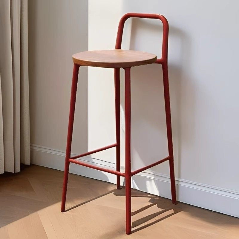 Contemporary Nordic Carbon Steel Solid Wood Rectangular Outdoor Bar Stool Backless For Outdoor | Bowlift
