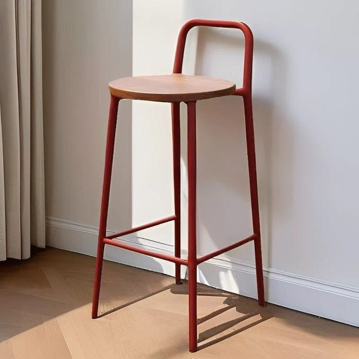 Contemporary Nordic Carbon Steel Solid Wood Rectangular Outdoor Bar Stool Backless For Outdoor | Bowlift