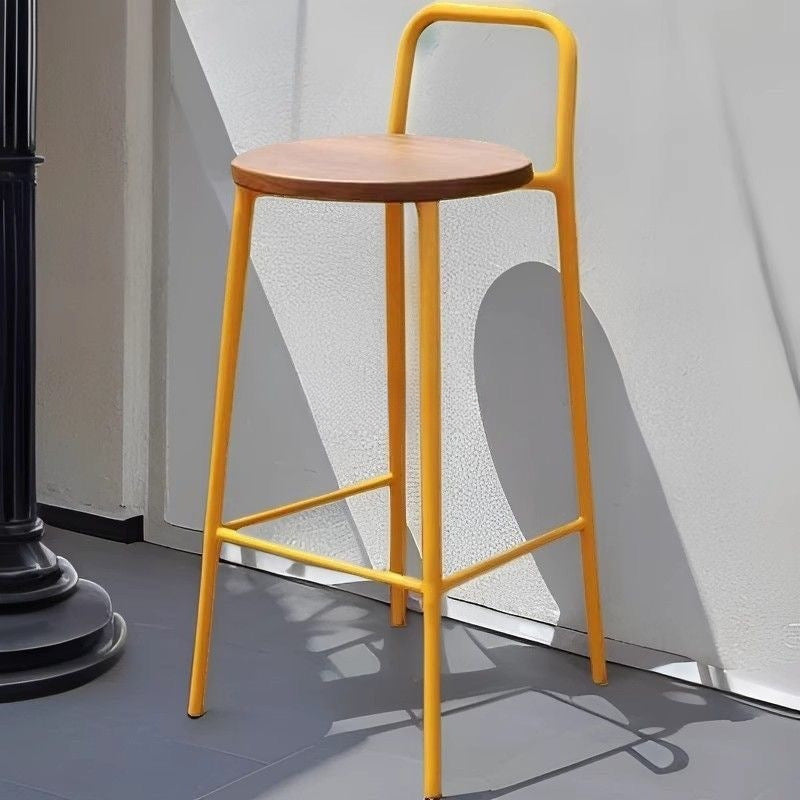 Contemporary Nordic Carbon Steel Solid Wood Rectangular Outdoor Bar Stool Backless For Outdoor | Bowlift