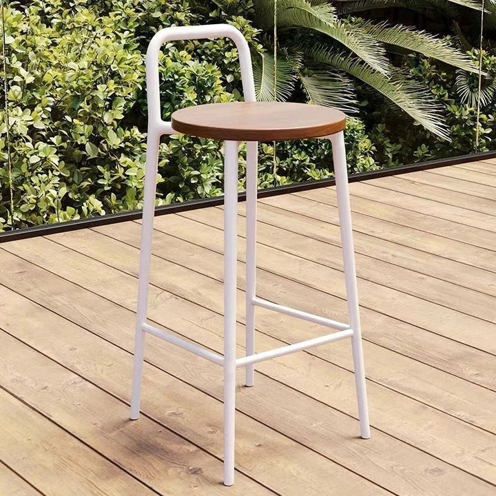 Contemporary Nordic Carbon Steel Solid Wood Rectangular Outdoor Bar Stool Backless For Outdoor | Bowlift