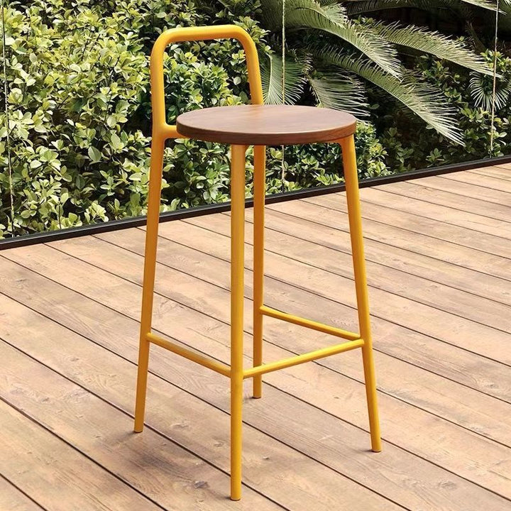 Contemporary Nordic Carbon Steel Solid Wood Rectangular Outdoor Bar Stool Backless For Outdoor | Bowlift