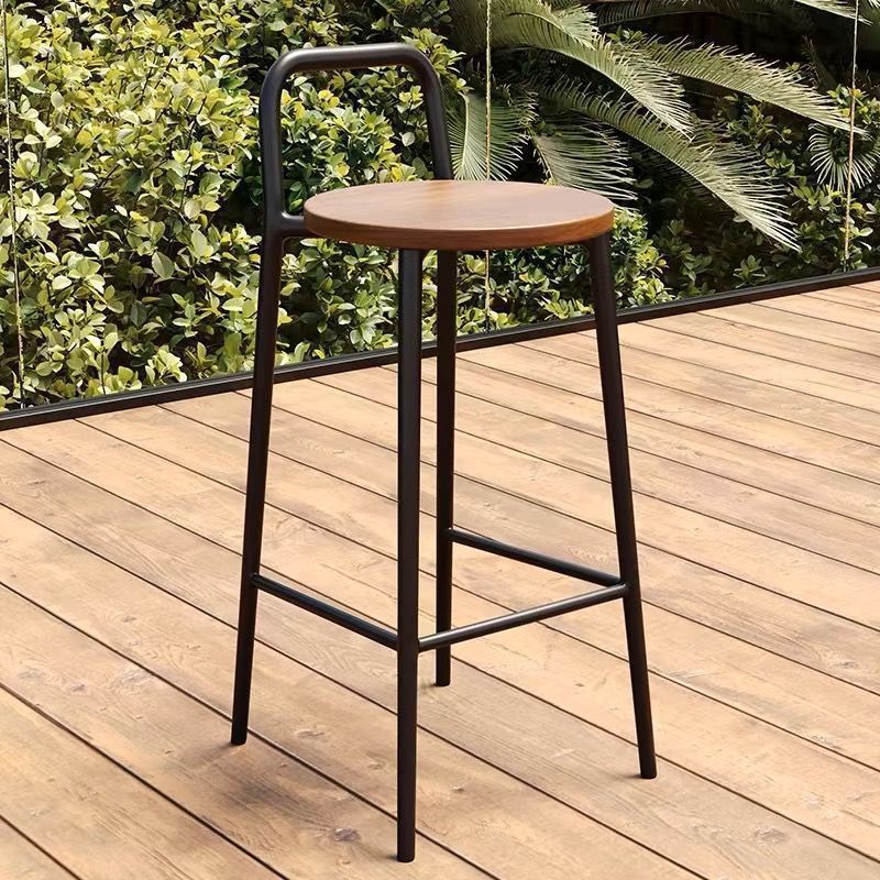 Contemporary Nordic Carbon Steel Solid Wood Rectangular Outdoor Bar Stool Backless For Outdoor | Bowlift