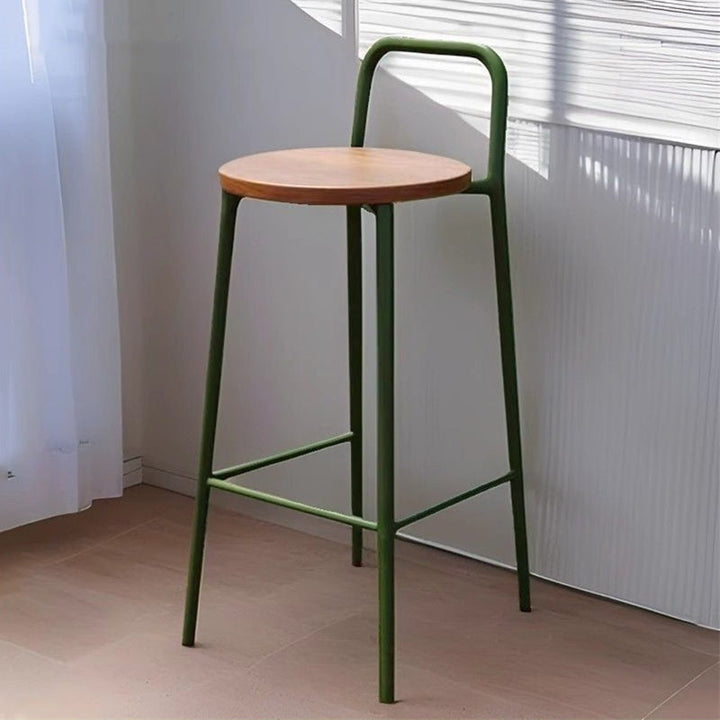 Contemporary Nordic Carbon Steel Solid Wood Rectangular Outdoor Bar Stool Backless For Outdoor | Bowlift