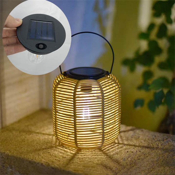 Modern Art Deco Solar Waterproof Cylinder Lantern Hollow Out Plastic Iron LED Outdoor Light For Garden | Bowlift