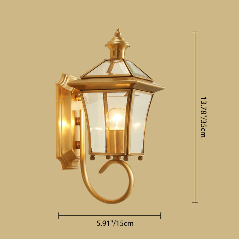 Traditional European Trapezoid Copper Glass 1-Light Wall Sconce Lamp For Garden | Bowlift