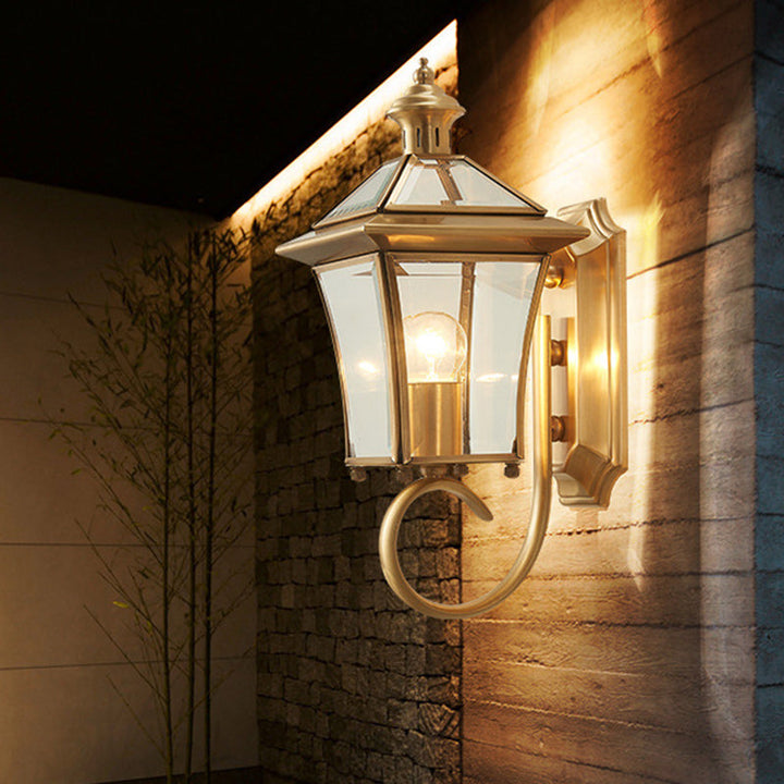 Traditional European Trapezoid Copper Glass 1-Light Wall Sconce Lamp For Garden | Bowlift