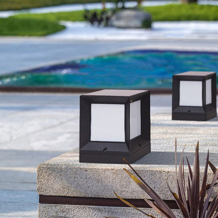 Modern Minimalist Solar Waterproof Square-Shaped Aluminum Acrylic LED Outdoor Post Light For Garden | Bowlift