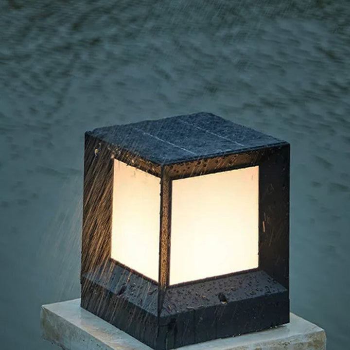 Modern Minimalist Solar Waterproof Square-Shaped Aluminum Acrylic LED Outdoor Post Light For Garden | Bowlift