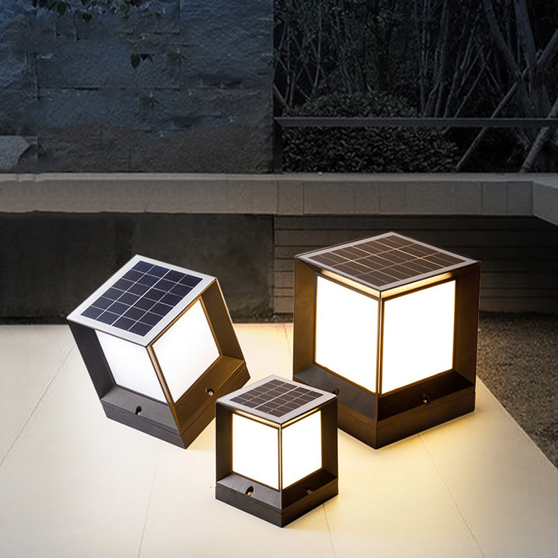 Modern Minimalist Solar Waterproof Square-Shaped Aluminum Acrylic LED Outdoor Post Light For Garden | Bowlift