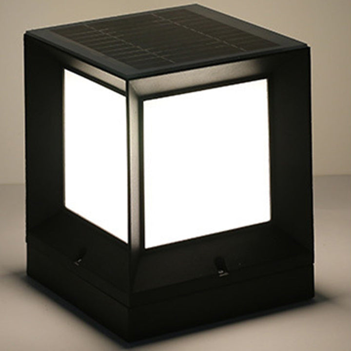 Modern Minimalist Solar Waterproof Square-Shaped Aluminum Acrylic LED Outdoor Post Light For Garden | Bowlift