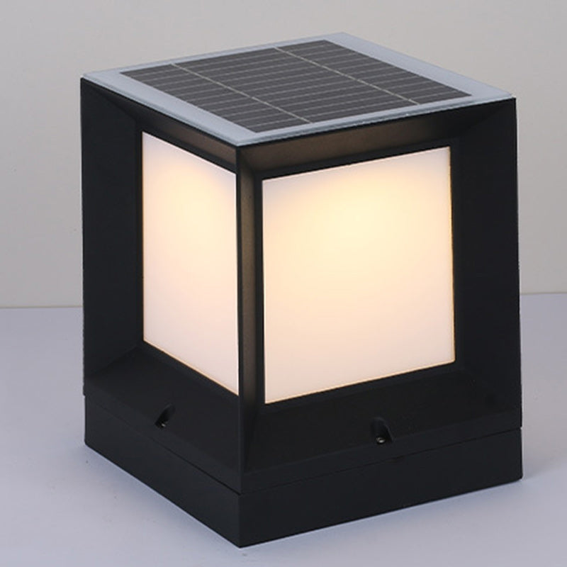 Modern Minimalist Solar Waterproof Square-Shaped Aluminum Acrylic LED Outdoor Post Light For Garden | Bowlift