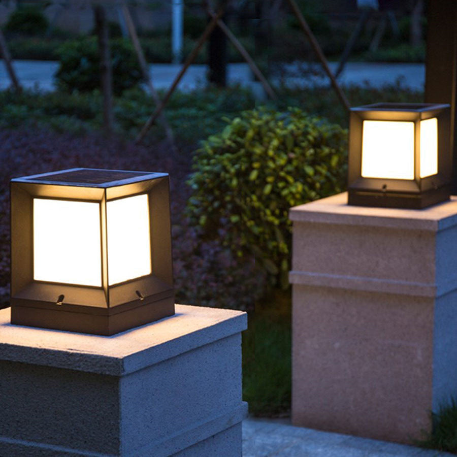 Modern Minimalist Solar Waterproof Square-Shaped Aluminum Acrylic LED Outdoor Post Light For Garden | Bowlift