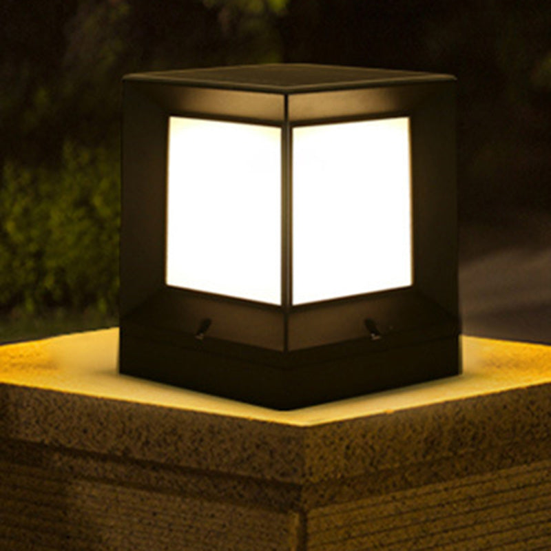 Modern Minimalist Solar Waterproof Square-Shaped Aluminum Acrylic LED Outdoor Post Light For Garden | Bowlift
