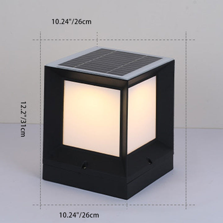 Modern Minimalist Solar Waterproof Square-Shaped Aluminum Acrylic LED Outdoor Post Light For Garden | Bowlift