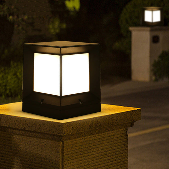 Modern Minimalist Solar Waterproof Square-Shaped Aluminum Acrylic LED Outdoor Post Light For Garden | Bowlift