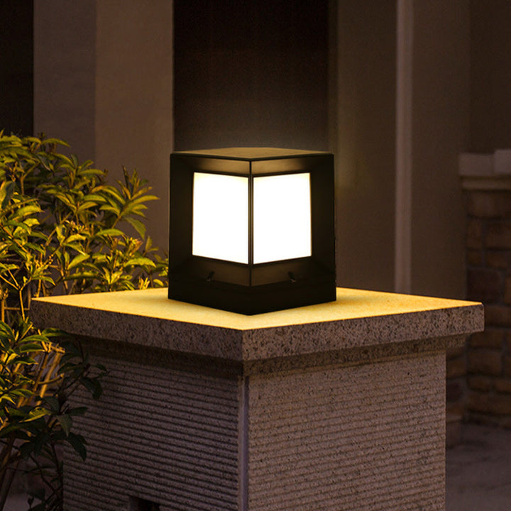 Modern Minimalist Solar Waterproof Square-Shaped Aluminum Acrylic LED Outdoor Post Light For Garden | Bowlift
