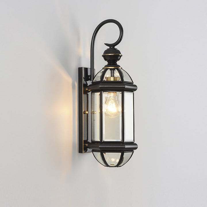 Traditional Vintage Round Cylinder Glass Copper 1-Light Wall Sconce Lamp For Garden | Bowlift