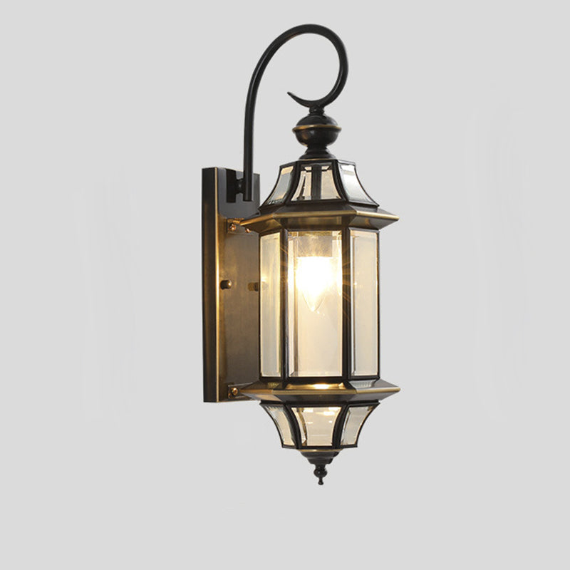 Traditional Vintage Round Cylinder Glass Copper 1-Light Wall Sconce Lamp For Garden | Bowlift
