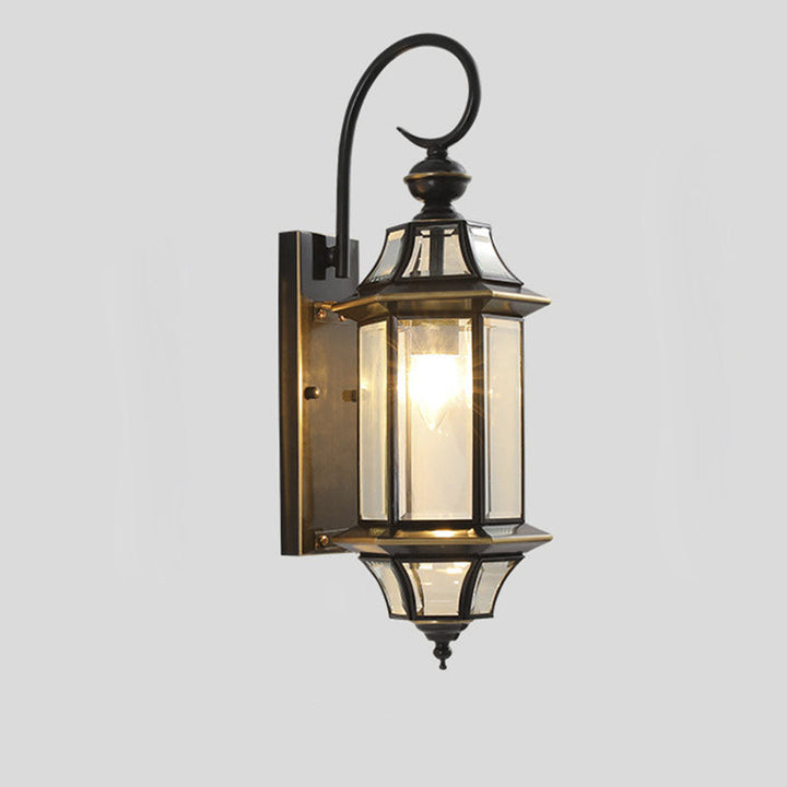 Traditional Vintage Round Cylinder Glass Copper 1-Light Wall Sconce Lamp For Garden | Bowlift