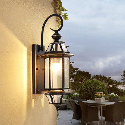 Traditional Vintage Round Cylinder Glass Copper 1-Light Wall Sconce Lamp For Garden | Bowlift