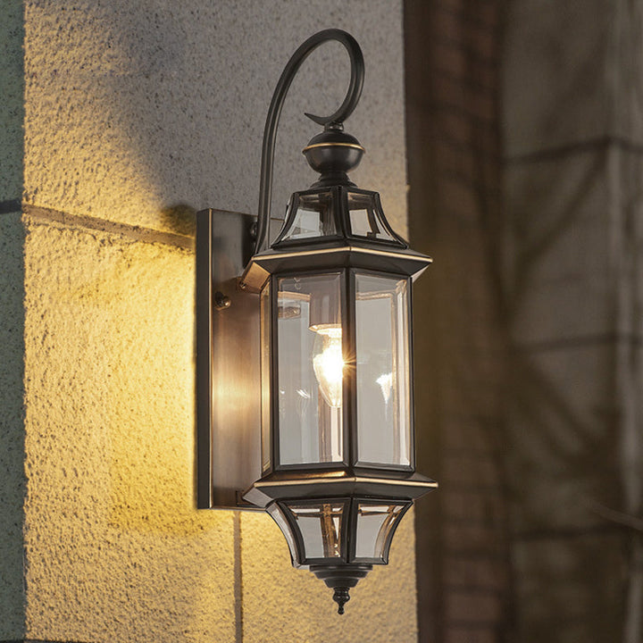 Traditional Vintage Round Cylinder Glass Copper 1-Light Wall Sconce Lamp For Garden | Bowlift
