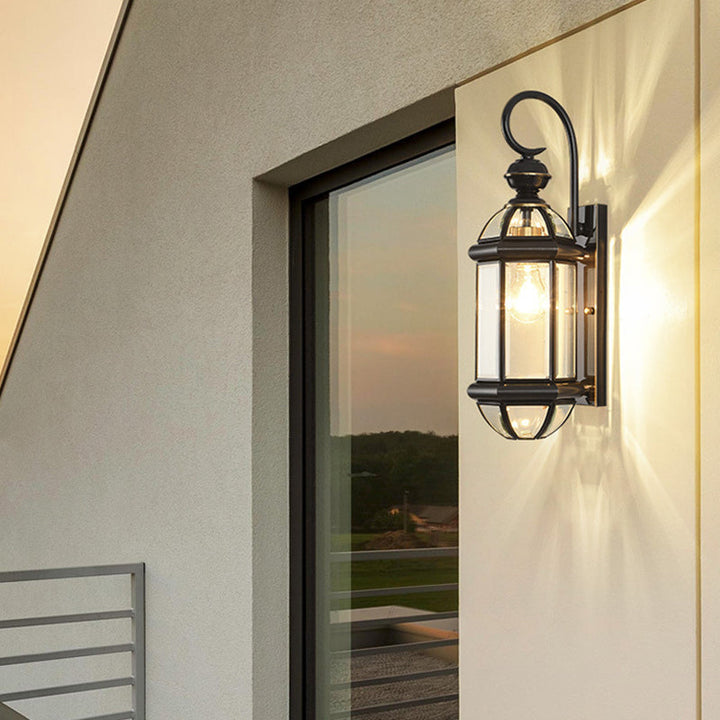 Traditional Vintage Round Cylinder Glass Copper 1-Light Wall Sconce Lamp For Garden | Bowlift