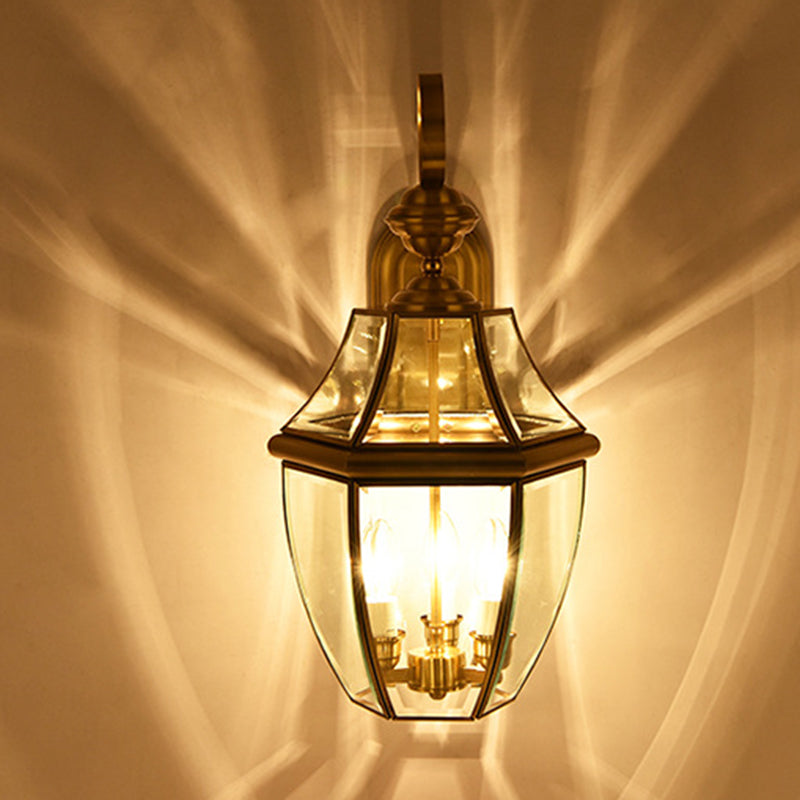 Contemporary Scandinavian Hexagonal Round Square Glass Brass 1/3 Light Wall Sconce Lamp For Garden | Bowlift