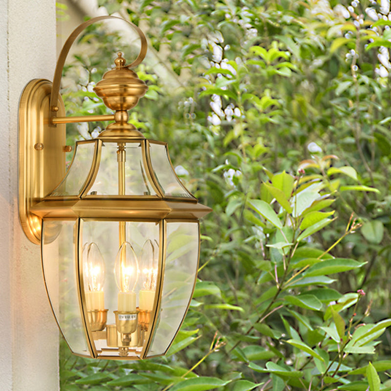 Contemporary Scandinavian Hexagonal Round Square Glass Brass 1/3 Light Wall Sconce Lamp For Garden | Bowlift
