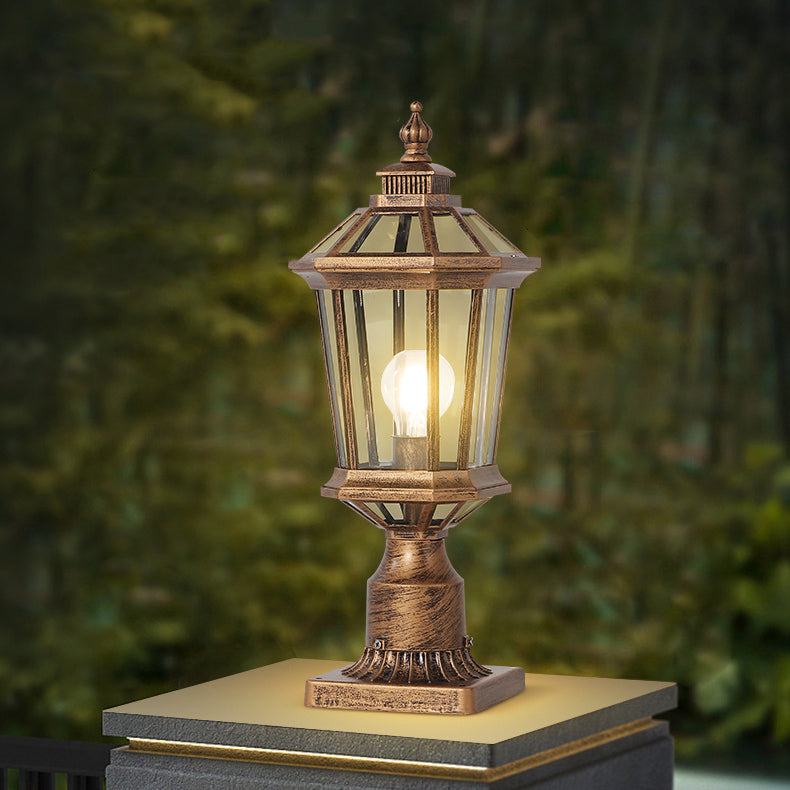 Traditional Vintage Octagonal Square Curved Linear Glass Aluminum 1-Light Outdoor Light For Garden | Bowlift
