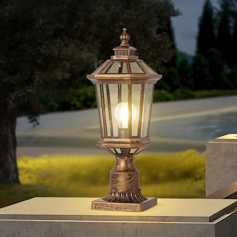 Traditional Vintage Octagonal Square Curved Linear Glass Aluminum 1-Light Outdoor Light For Garden | Bowlift