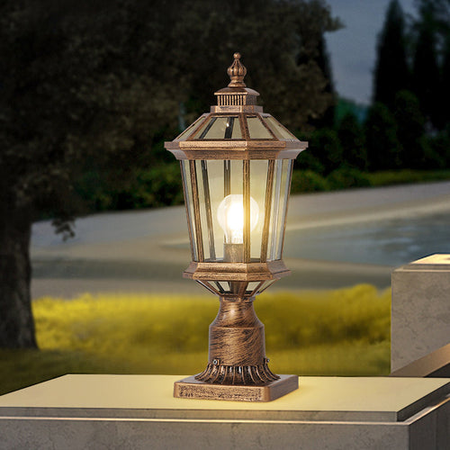 Traditional Vintage Octagonal Square Curved Linear Glass Aluminum 1-Light Outdoor Light For Garden | Bowlift