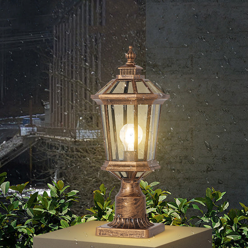 Traditional Vintage Octagonal Square Curved Linear Glass Aluminum 1-Light Outdoor Light For Garden | Bowlift