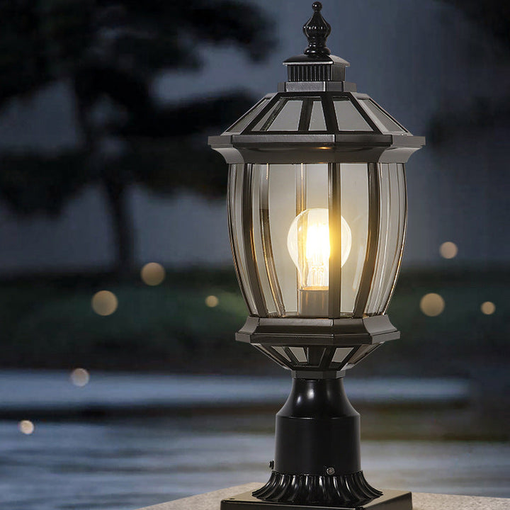 Traditional Vintage Octagonal Square Curved Linear Glass Aluminum 1-Light Outdoor Light For Garden | Bowlift