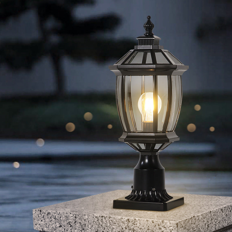 Traditional Vintage Octagonal Square Curved Linear Glass Aluminum 1-Light Outdoor Light For Garden | Bowlift