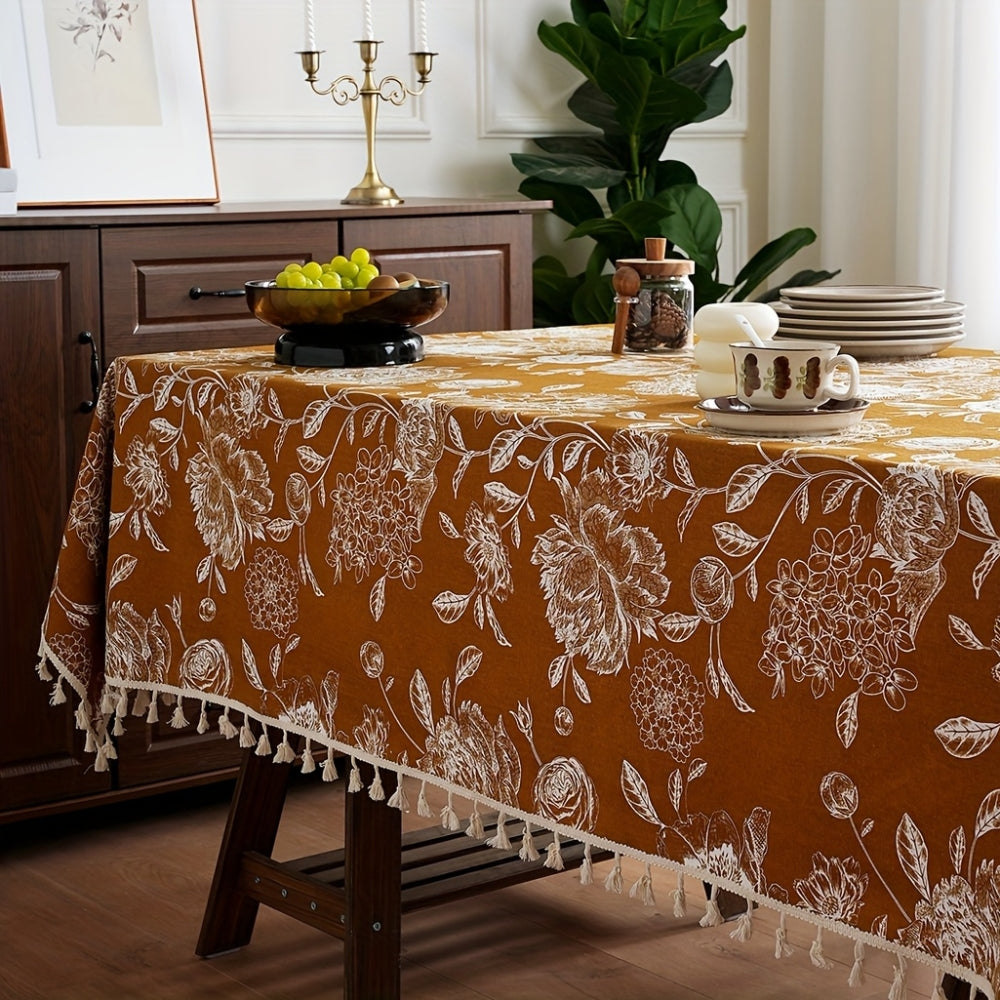 BowLift | Peacock Blossom Boho Floral Tablecloth with Tassel