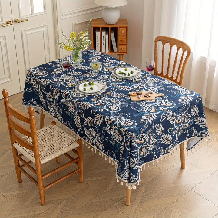 BowLift | Peacock Blossom Boho Floral Tablecloth with Tassel