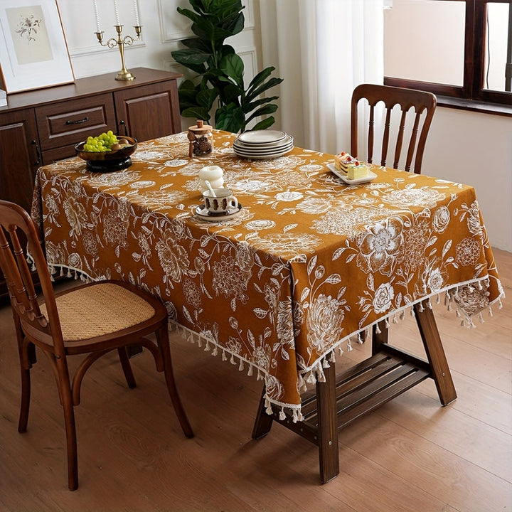 BowLift | Peacock Blossom Boho Floral Tablecloth with Tassel