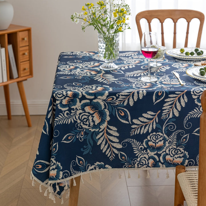 BowLift | Peacock Blossom Boho Floral Tablecloth with Tassel