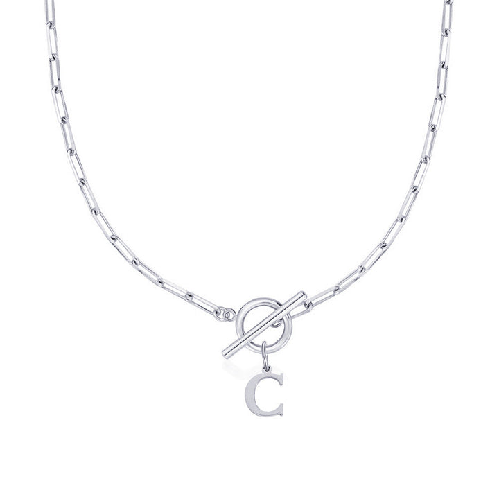BowLift | Paperclip Letter Initial Circle Lock Clasp Necklace