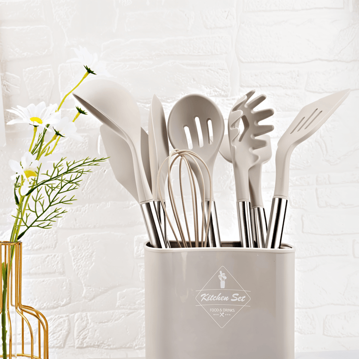 BowLift | 12-piece silicone kitchen utensil set with stainless steel handles for effortless cooking